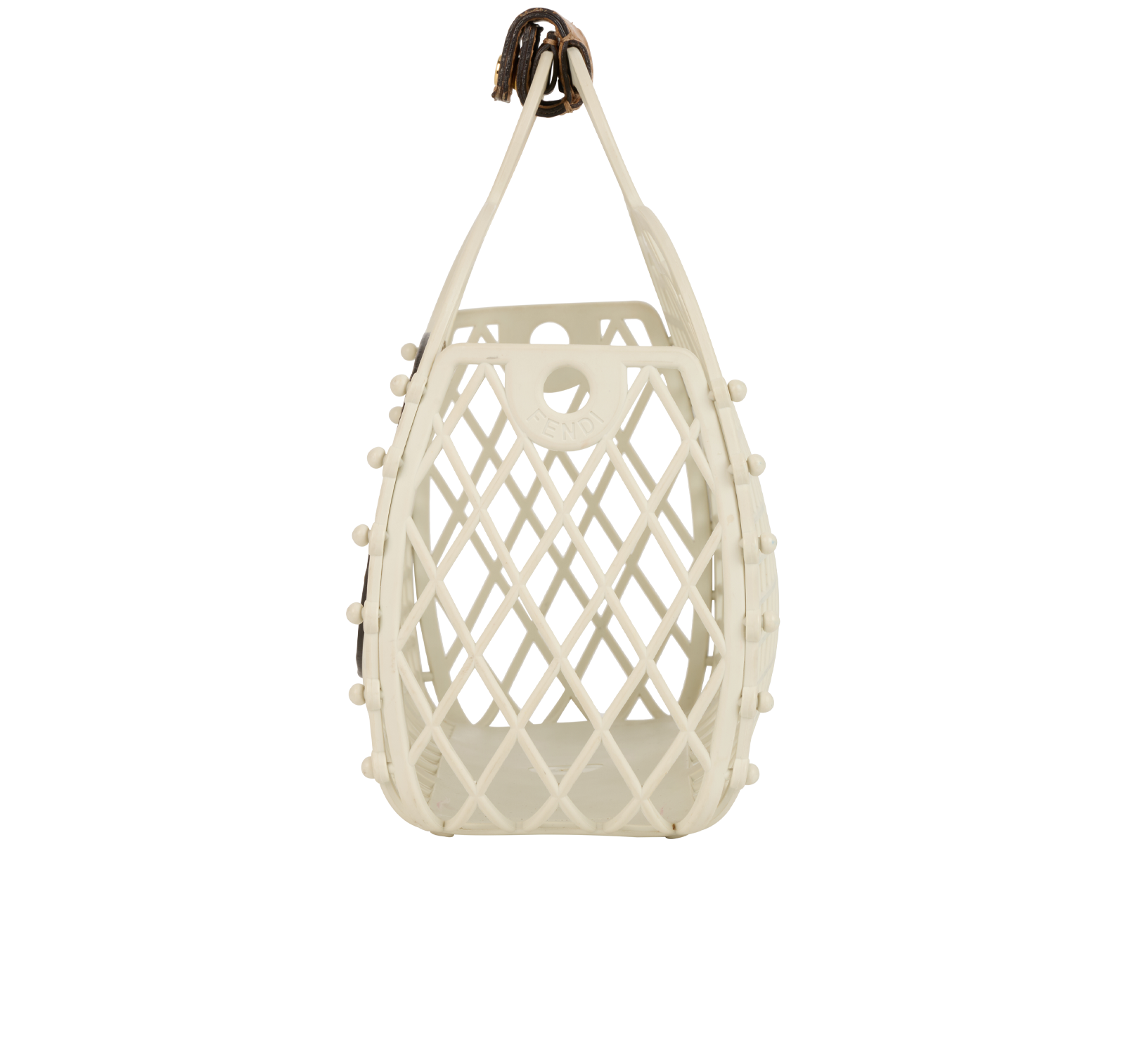 Small Basket Bag, &pound;350, Handbags, Tan/White, Leather/Plastic, Bottom view